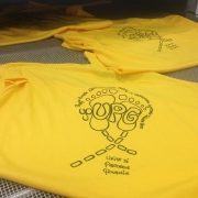 1-color printing - t-shirt coming out of the oven