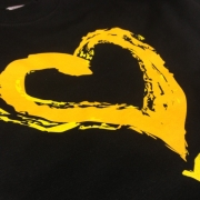 Yellow print on black t-shirt