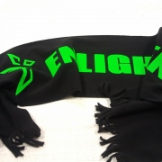 Fluorescent green on a fleece scarf