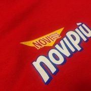 3 color print on red t-shirt